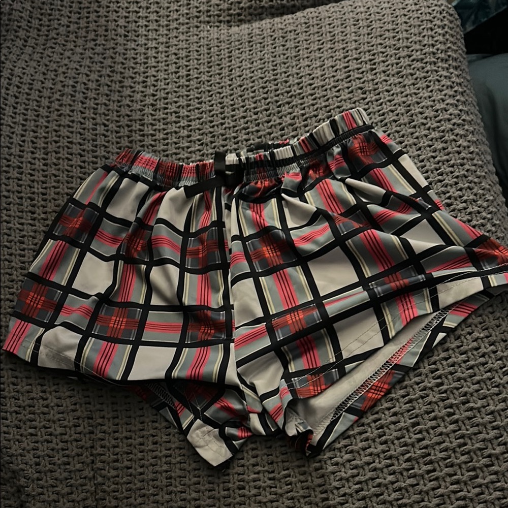 SHEIN Black and Red Athletic Shorts Geometric Design